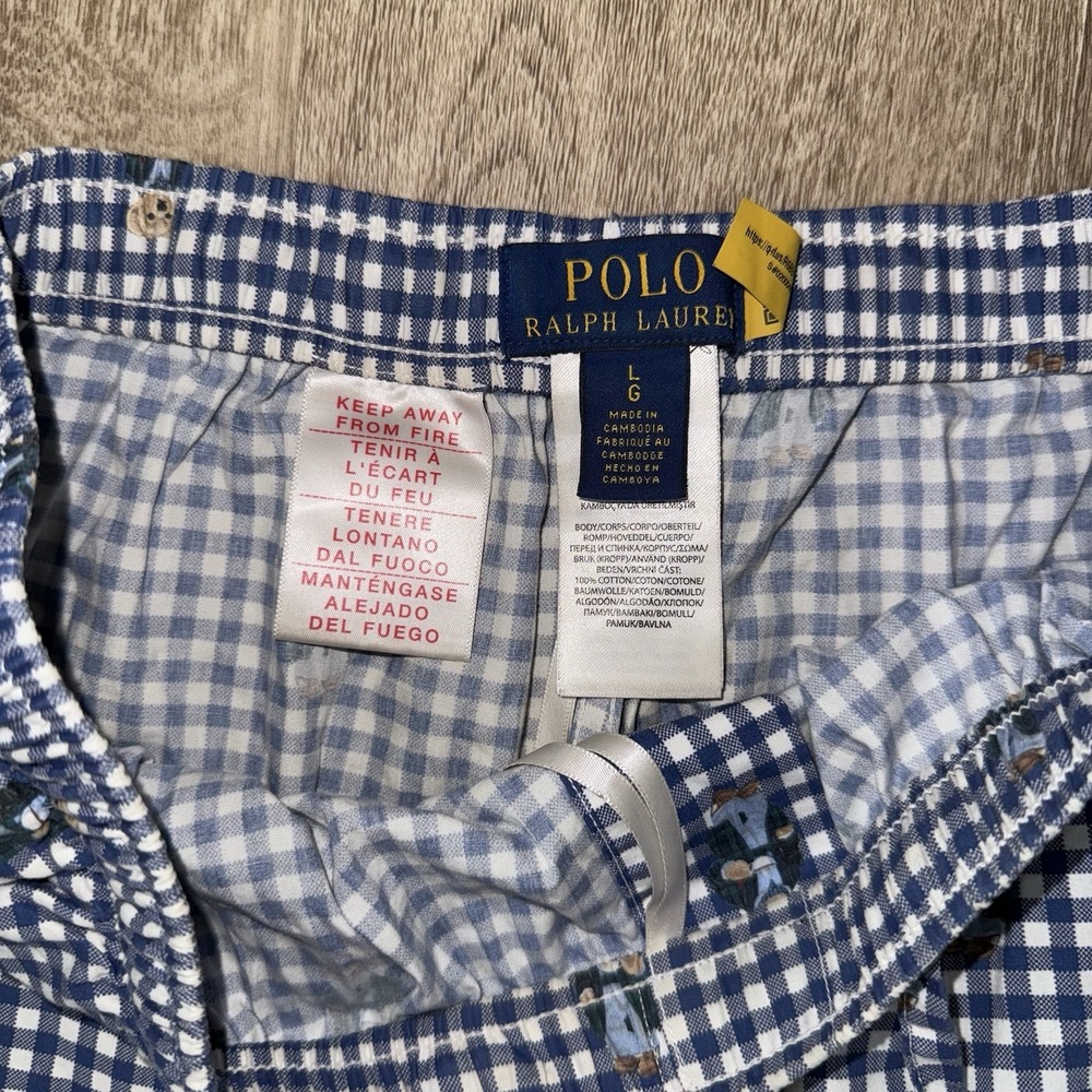 Polo Ralph Lauren Woven Cotton Sleep Pants Gingham Bears Men's L Pajamas - Picture 4 of 6